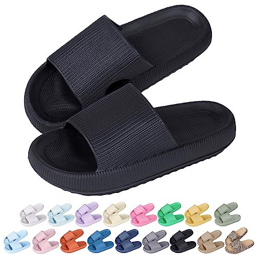 Hoomall Pantoufles Claquettes Femmes Hommes Ultra Doux Claquettes de Douche Antidérapante Confortable Chaussons Chaussures de Maison Piscine Plage Intérieur Slides Eté(Noir,40/41 EU)