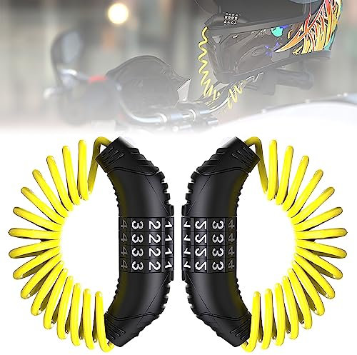 Windance 2 cavi di blocco per casco da moto, con combinazione di password, lucchetto retrattile per bagagli con 4 cifre (2 pezzi)