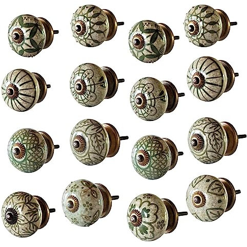 Knober 16 X Verde MIXSET Grün Schubladengriff | Möbelknöpfe | Gewinde metrisch M 4 | 16 Stück MIXSET