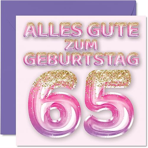 Stuff4 65. Geburtstagskarte für Frauen, Rosa Lila Glitzerballons | Alles Gute zum Geburtstagskarten für 65 Jährige Frau Mama Oma Tante
