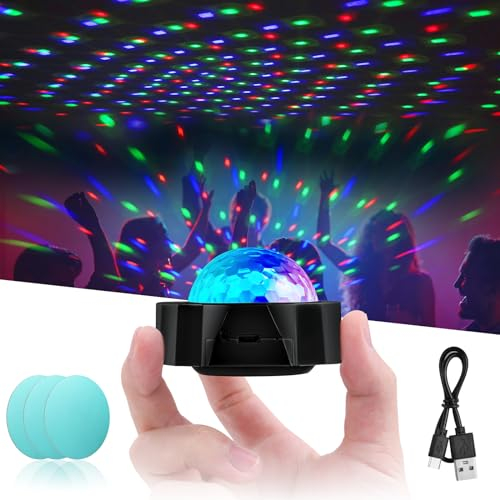 URAQT Mini Disco Ball Light, 3 Colours RGB Sound Activated Disco Ball, USB Rechargeable Music Controlled Stage Light for Parties and Car Interior Decoration