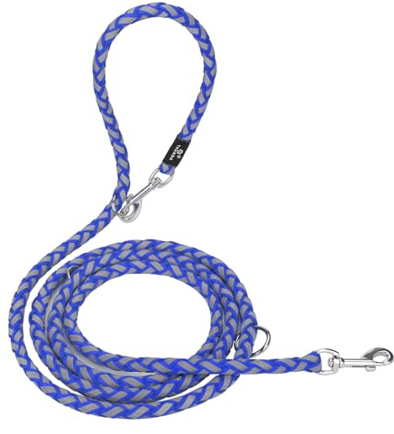 TAVADA Hundeleine mit reflektierenden Streifen - Führleine für Hunde - Nylon Doppelleine mit 2 Karabiner - 2,5m verstellbar für kleine mittelgroße Hunde (Blau)