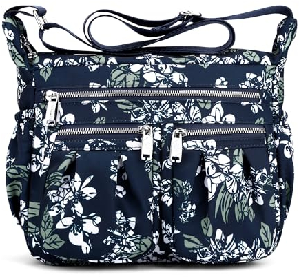 SODOLLEE Umhängetasche Damen Modedruck Schultertaschen Leichtgewicht Frauen Crossbody Bag Mehrere Taschen Nylon Messenger Bag für Einkaufen Reisen Freizeit Blume B