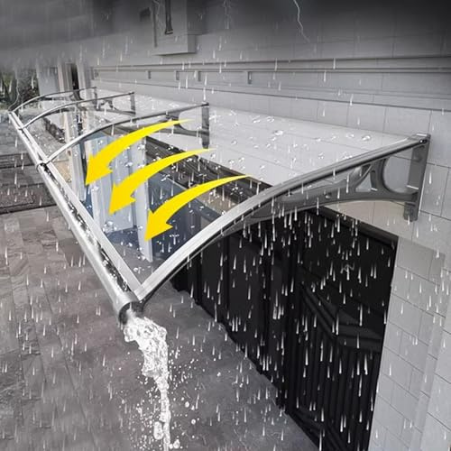 Transparentes Pultbogenvordach,Türvordach Haustürdach Pultvordach,Vordach für Haustür,für Draußen Sonnenschutz Regenschutz,aus Aluminium und Polycarbonat,Schlagfest (80x300cm/32 x118)
