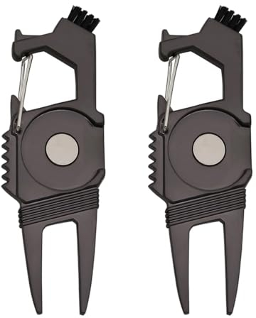 MiOYOOW 2 Teiliges Golf Pitchgabel Reparaturwerkzeug, Golf Pitch Gabel mit Magnetischem Golfballmarker/Flaschenöffner/Schlägerbürstenfunktion, Golf Pitch Tool für Golfer