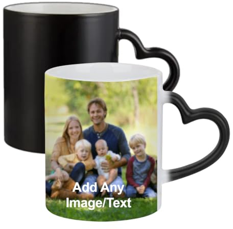 Getagift Personalised with Your Photo/Any Text Mug, Novelty, Ceramic Heart Handle Colour Changing Magic Mug, Memorable Gift Ideas for Family, Friends, Birthday, Anniversary.