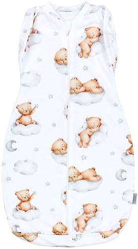 TupTam Baby Pucksack OEKO- TEX zertifizierte Materialien Swaddle Bag Wattiert Babyschlafsack 2.5 TOG unisex, Farbe: Unwattiert 0.5 TOG/Bärchen auf Wolken Weiß Beige, Größe: 0-3 Monate