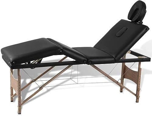 Rantry Klappbare Massageliege, schwarz, 4 Zonen, mit Holzrahmen, Sonnenliegen, Sofabett, Gartenliege, Pool-Liege, für Terrasse, Pool, Balkon, Dekor Möbel