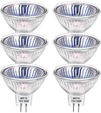 MR16 Halogen Light Bulbs 50W, 12V GU5.3 Dimmable Halogen Spotlight Bulbs Warm White 2800K, 2 Bi-Pin Bulbs for Ceiling Lights, 6 Pack