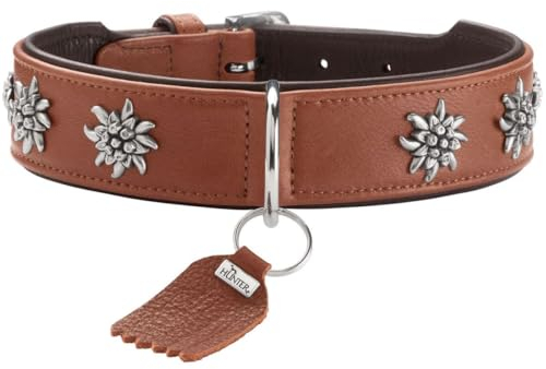 HUNTER Hundehalsband MÜNCHEN Farbe: Cognac/schwarz, Leder, edle Trachten-Details, weich und robust, fellschonend, luxuriös, ökologisch hergestellt, nachhaltig, Made in Germany, Größe: 42