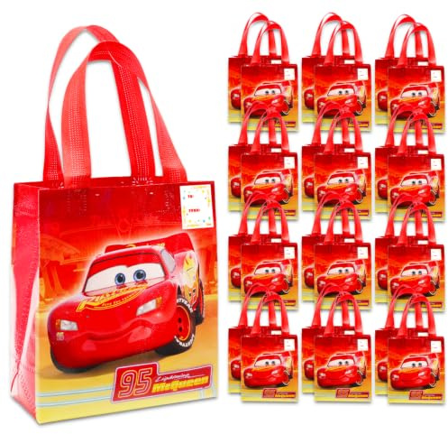 Disney Partygeschenktüten-Set mit Autos, 24 Stück, Disney Cars, Partytüten für Kinder, Großpackung, wiederverwendbare Tragetaschen (Lightning McQueen-Geburtstagsparty-Zubehör)