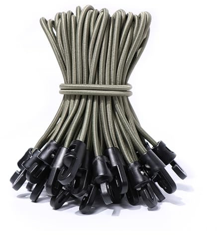 LOOGI Bungee Cords with Hooks 12 Pcs 6 Inch Elastic Bungee Ropes with Hooks - Short Tarpaulin Hooks - Small Bungee Rope (12, Green, 6 Inch)