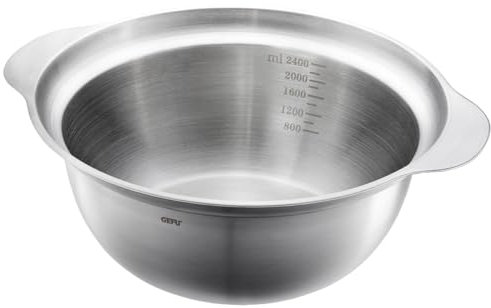 GEFU Edelstahlschüssel PREMIO Ø 27 cm | Robuste Rührschüssel 2,4L mit Innenskalierung & Griffen | Edelstahl-Schüssel für Teig, Salate & Snacks