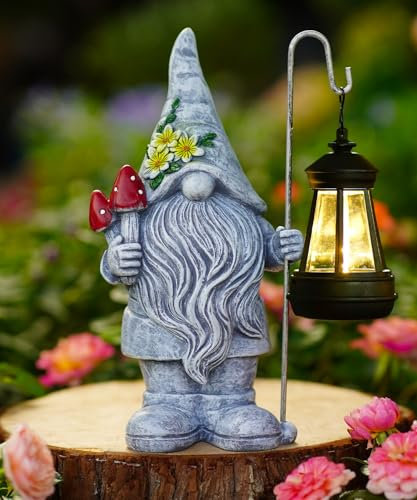 Gartenzwerg Statue für den Außenbereich, Zwerg mit Pilz mit Solarlaterne, Gartenzwerg, Geschenke für Terrasse, Rasen, Veranda, Outdoor-Dekoration.