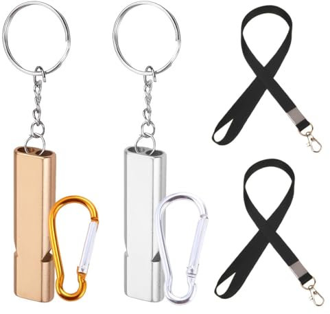 2 PCS Sifflets D'urgence En Acier Inoxydable, Winner Flow Sifflet Accouchement, Sifflet De Survie, Avec Cordon Et Porte-Clés Pour Camping, Randonnée, Sport (Or + Argent)
