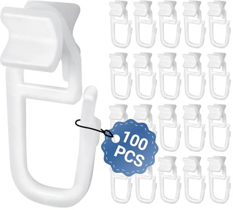 Redamancy 100 Piezas Ganchos Cortinas, Ganchos para Cortinas, Ganchos Cortinas Riel, Gancho Cortina Carril, Ganchos Cortinas de Plástico, para Cortina de Ventana, Puerta, Ducha (Blanco)