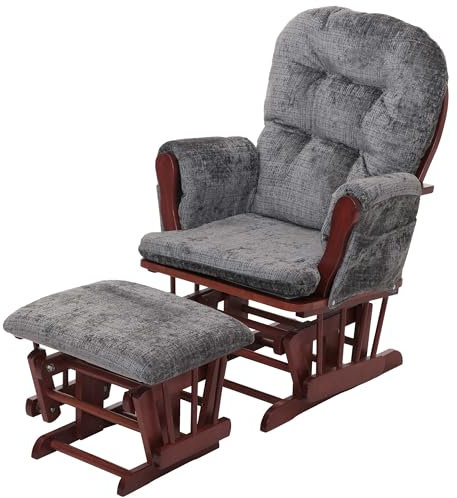 Mendler Relaxsessel HWC-C76, Schaukelstuhl Schwingstuhl mit Hocker Stoff Chenille (465g/m²) Öko-Tex - dunkelgrau, Gestell dunkel