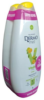 Dermomed Bagnoschiuma Idratante Vitalità al Lime con Acido Ialuronico e Glicerina, Profumo Agrumato e Frizzante, Azione Energizzante, Emolliente e Idratante, Dermatologicamente testato, 600 ml x 2