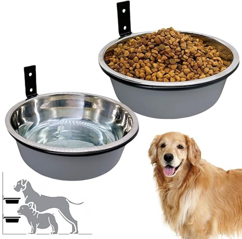 Acsist Wall Mounted Dog Bowls-2 * 48 Oz, Stainless-Steel Raised Adjustable Height Dog Food and Water Bowls, Elevated Pet Comfort Feeding Bowl for Medium Large Dogs Cats