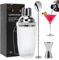 CEWROM Lot de 3 shakers à cocktail en verre de 400 ml avec couvercle doseur en acier inoxydable et passoire pour la maison, le bar, le vin, les jus de fruits mélangés
