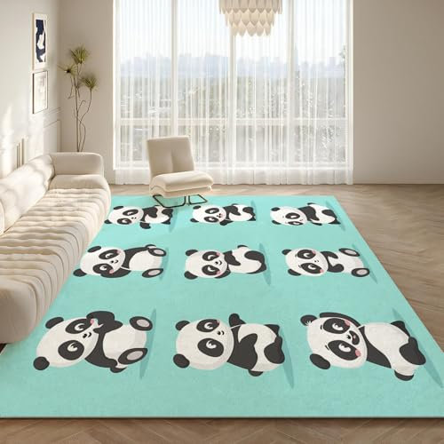 NAWVNMI Waschbarer Teppich Krabbelmatte Babyzimmer Kinder rutschfest Flauschig Teppich Teppich Kinderzimmer Junge Mädchen Kinderteppich, Panda - Süßer Panda, 140 x 200 cm