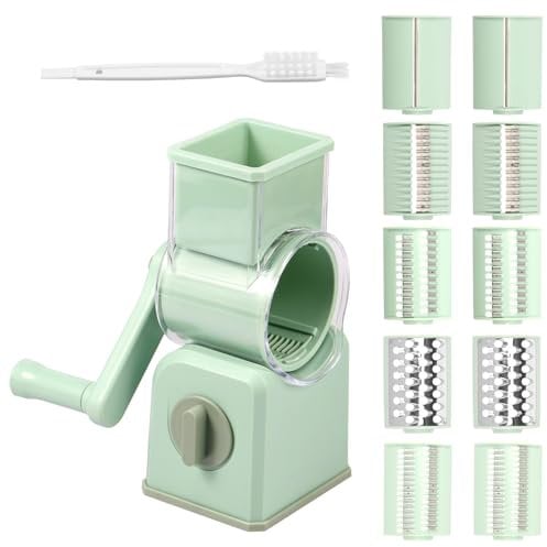 5 in 1 Rotary Cheese Grater Shredder with Handle Efficient Cheese Grater Hand Crank Versatile with 5 Interchangeable Blades and Suction Base for Kitchen