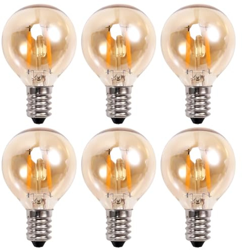 Juqoyue 6 STK. 1,5W LED G40 Ersatzlampe 220V Retro Globe Gold Dimmbare Lampe für Innen-/Außenlichterketten E14-Sockel
