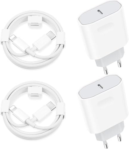 2 Packs 25W Chargeur Rapide pour iPhone avec 2 Câbles de 2 Mètres Compatible avec iPhone 14/14 Pro/13/13 Pro/12/12 Pro/SE/11/11 Pro/XS Max/X/XR/8/7 Plus AirPods iPad, USB C Prise Secteur