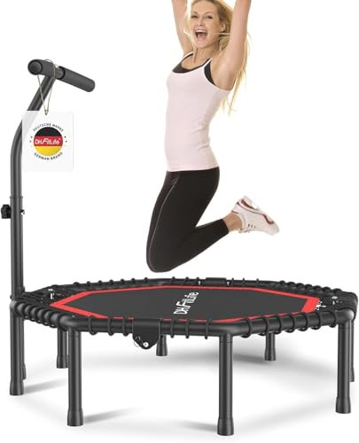 DH FitLife Fitness Indoor Trampolin klappbar ohne Installation | Ø128cm 50 Zoll Trampoline | Tragfähigkeit 150 KG | 3 verstellbare Handgriffstufen | Stabiler und leiser für Kinder u. Erwachsene