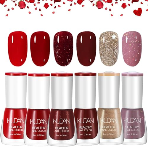 6 PCS Nagellack Set - Schnell trocknend & Langanhaltend Red Shimmer Nagellack - Ungiftiger Farblack auf Wasserbasis, Non-Toxic Water Based Nail Polish für DIY Salon Geschenk für Maniküre (BuntB)
