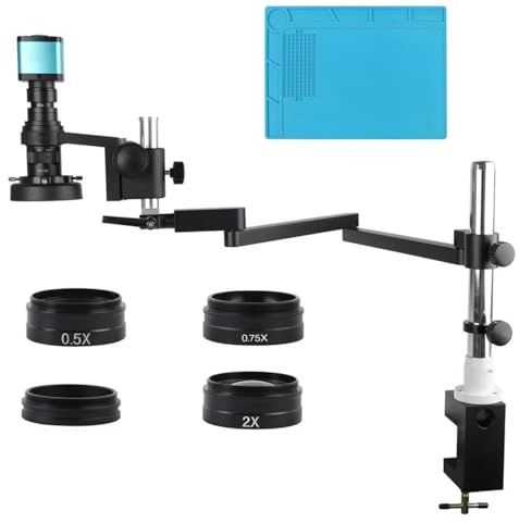 Microscope Accessories Kit 48MP 4K HDMI USB Video Microscope Camera 200X Zoom Monocular C Mount Objective Lens with Articulating Arm Clamp Stand For PCB Repair Microscope Slides