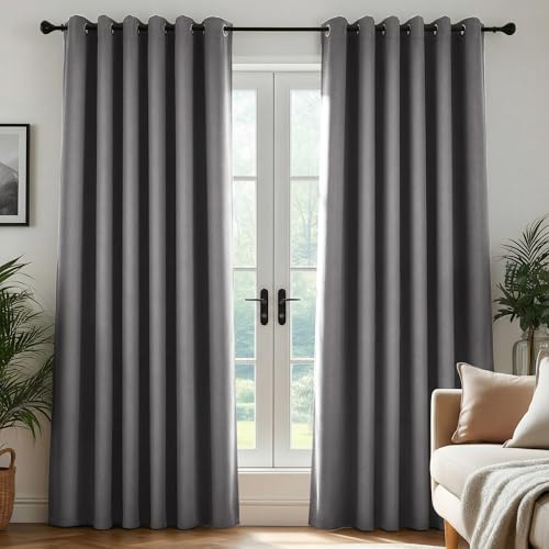 Deconovo Gardinen Verdunkelnd Thermovorhang Hitzeschutz Curtain Hellgrau | 2er Set, H260 x B200 cm, Blickdicht Gardine Vorhänge, Hitzeschutz, Sichtschutz, mit Ösen, für Schlafzimmer Wohnzimmer