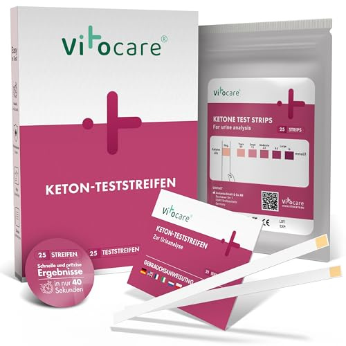 vitocare 25x oder 125x Ketose Teststreifen mit Handbuch, Keto, Urin Teststreifen unterstützen beim Abnehmen mit Low Carb Diät, Ketogene Ernährung, Ketone, Ketoneteststreifen (25)