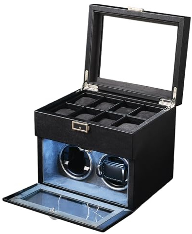 Zertylre Watch Winder für Automatikuhren, mit LED-Beleuchtung und 8 zusätzlichen Aufbewahrungsboxen, automatische Uhrenbeweger-Box mit superleisem Motor, Verstellbarer Uhrenhalterung