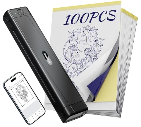 TATTMUSE Thermocopieur Tatouage Bluetooth, Imprimante de Tatouage avec 100 Feuilles de Papier, Imprimante Stencil Tatouage, Machine Transfert de Tatouage pour Artistes de Tatouage et débutants