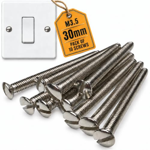 M3.5 x 30mm Electrical Machine Screws - Pack of 10 | Suitable for Light Switch & Plug Socket Faceplates