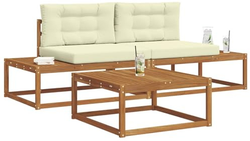 vidaXL Outdoor-Sofagarnitur mit Kissen 3 Stück Natur und Creme, Stylisches Gartenlounge-Sofa, Moderne Außenmöbel, robuste Terrassen-Couch, Möbel aus massivem Holz für den Poolbereich, modulares Set