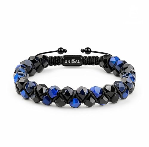 UNIQAL | Herren Armband Naturstein 6mm facettierte Perlen | Turmalin Rauchquarz Lapislazuli Tigerauge | Verstellbar | Verschiedene Modelle & Farben | Geschenk Schmuck