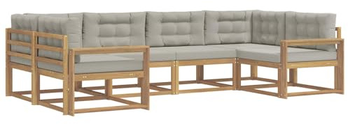 vidaXL Outdoor-Sofagarnitur mit Kissen 6 pcs Weiß und Hellgrau, Akazienholz Lounge Set für draußen, modernes Gartenmöbel, wetterfest und stylisch für deinen Garten