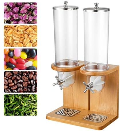 Bamboo Cereal Dispenser, 3.5L/7L/10.5L Countertop Storage Container with PC Barrel and Wood Base for Rice, Beans, Nuts, Dry Food Organization