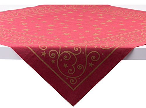 Sovie HORECA Tischdecke Liam in Bordeaux aus Linclass-Airlaid, 80 x 80 cm, 20 Stück, weihnachtliches Design mit goldfarbenen Sternen und Ornamenten, Festliche Tischdekoration