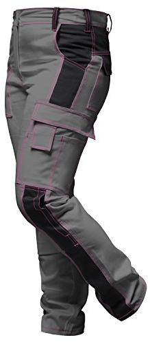 strongAnt Damen Arbeitshose komplett Stretch Schwarz Grau Pink für Frauen Bundhose mit Kniepolstertaschen - Grau-Schwarz. Größe: 36
