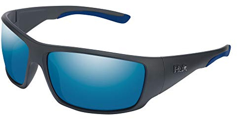 HUK Sunglasses, Polarized Lens Eyewear with Performance Frames, Fishing, Sports & Outdoors Sunglasses, (Spearpoint) Blue Mirror / Matte Black, Medium/Large