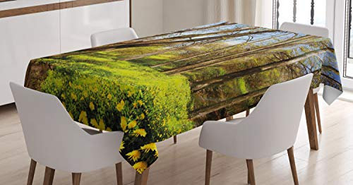 ABAKUHAUS Natur Tischdecke, Frühlingswaldblumen, Personalisierter Druck mit Klaren Farben Waschbar Wasserfest kein Verblassen, 140 x 200 cm, Gelb Braun Blau