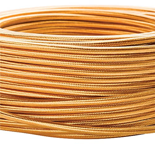 Cavo tessile per lampade, 3 fili, 3x 0,75 mm², cavo elettrico con conduttore di terra, accessori per lampada (5m, Oro)