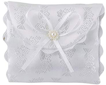 Rosenkranz für die Erstkommunion, Satin, Brokat, 8,9 cm, Weiß