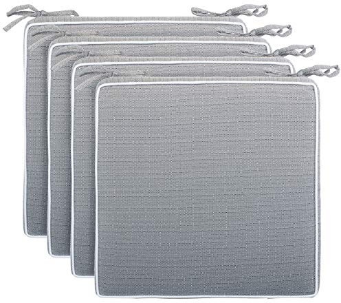 Brandsseller Set de 4 Cojines de asiento 40x40x4 cm – Cojine para silla repelente al Agua con Cintas de Sujeción aspecto de Lino – interior y exterior – Cocina,Terraza, Jardín – Gris Oscuro