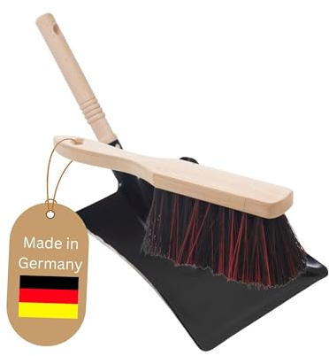 Novaliv Kehrblech Set Kehrblechgarnitur Handfeger Arenga & ELASTONBORSTEN Kehrblech Metall Schwarz lackiert Kehrblechbesen Handkehrset Kehrblechset Kehrschaufel Besen Feger und Kehrblech