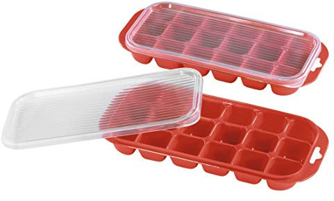 Xavax 2er-Set Eiswürfelform mit Deckel (Eiswürfelbehälter für 36 Eiswürfel) rot