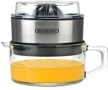 Bourgini Lotte Juicer Deluxe | Orangenpresse | Elektrische Zitruspresse | Entsafter Hebel Fruchtpresse Orangensaftpresse - Orange Juicer | 60 Watt | 0.75 Liter Glaskanne | Edelstahlgehaüse, Silver